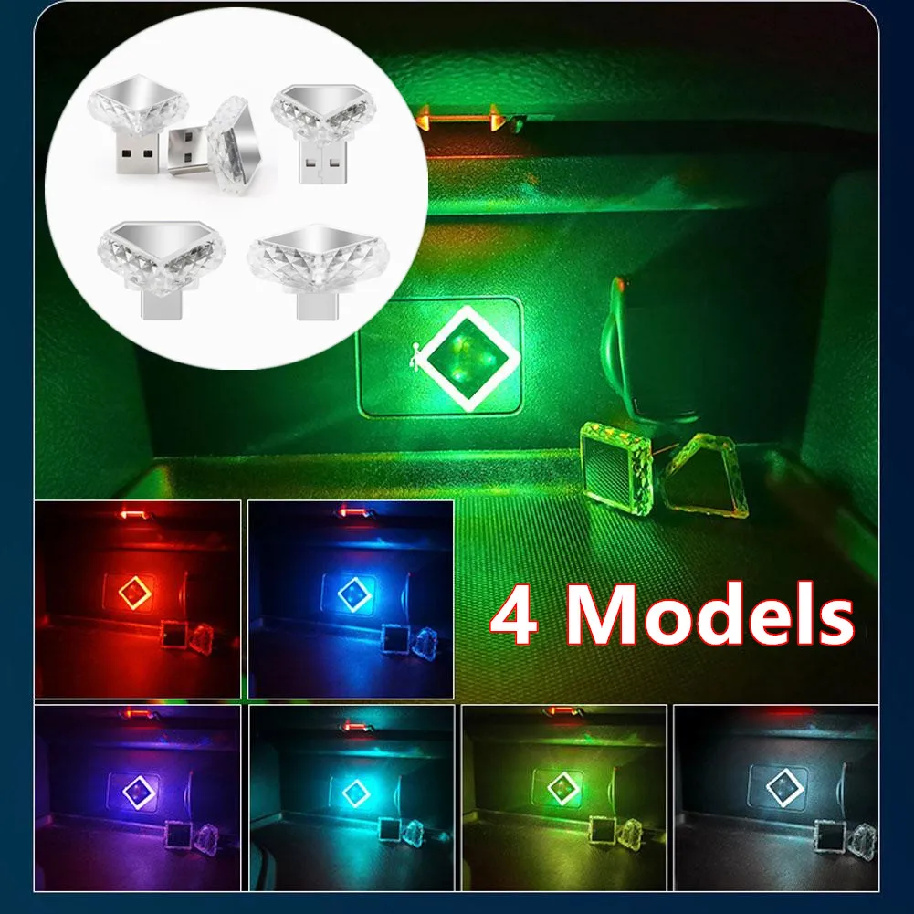 4 Styles Type-C USB Car Interior Ambient Atmosphere Light LED Signal Light Auto Reading Lamp Decoration Car Interior Accessory