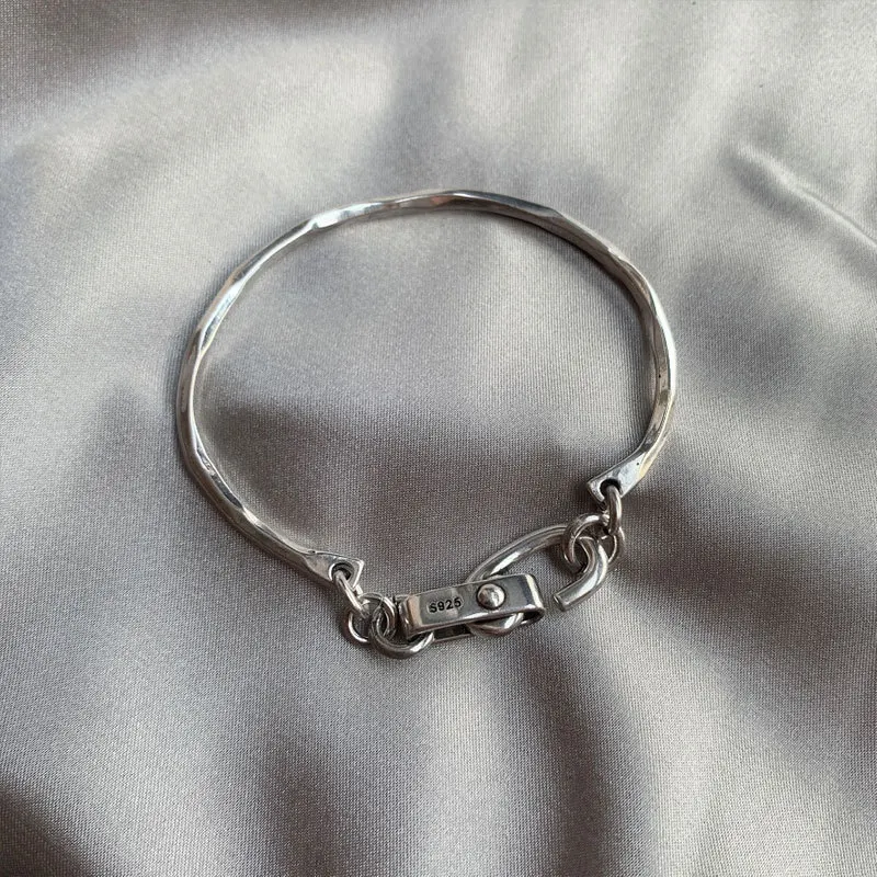 925 Sterling Silver Bracelet Bangle Vintage Open Lock Geometric Punk For Woman Girl Fashion Jewelry Gift Dropship Wholesale