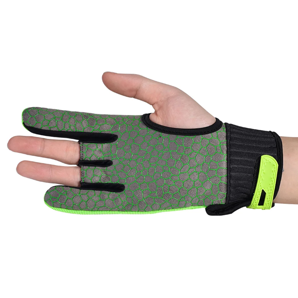 

1Pair Professional Bowling Gloves with Silicone Pattern Grip Breathable Fabric 3-Finger Cutout Wrist Support L Green