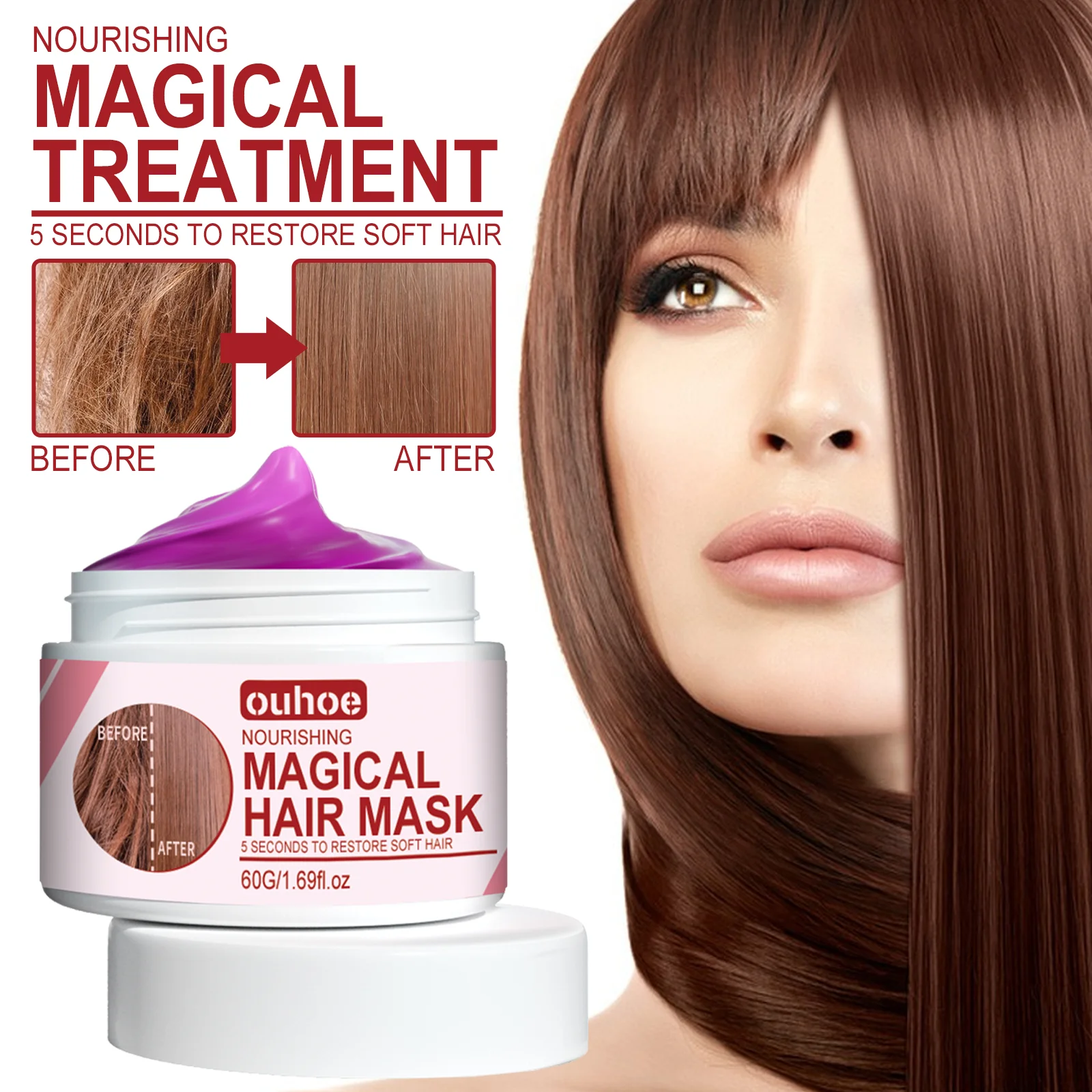 Magical Hair Mask 5 Seconds Repair Damage Frizzy Soft Smooth Shiny Hair Deep Moisturize Hair Treat Repair Hair Scalp Care 60g