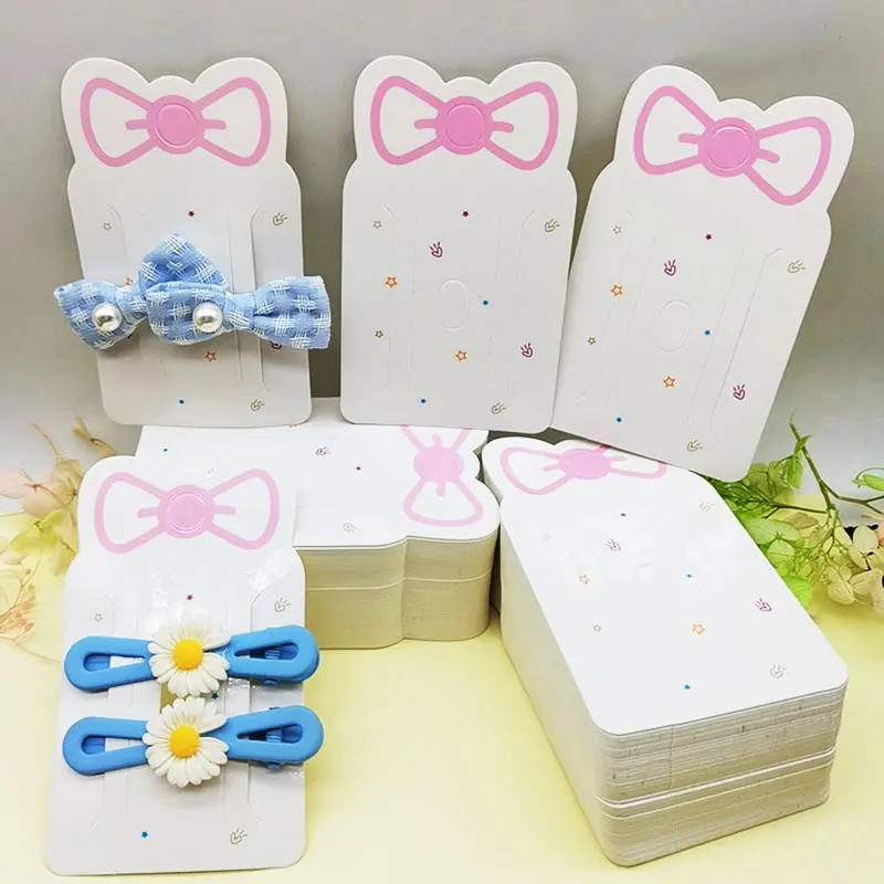 50pcs 6x10cm Pink Hair Clip Bow Display Cards for DIY Hair Jewelry Barrette Hairpin Packaging Cardboard Retail Display Holder