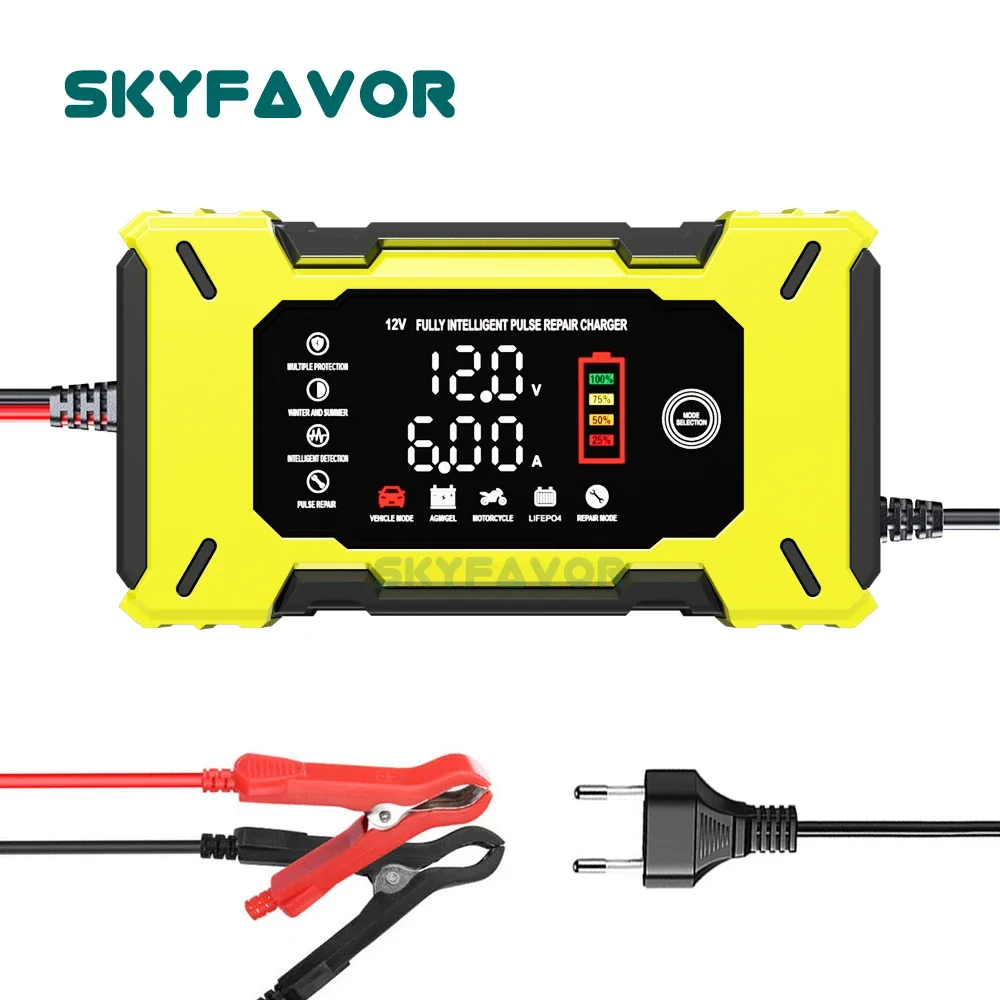 Automatic Smart 12V Battery Charger 12V 6A Dual Display Fast Pulse Repair Universal Lifepo4 Lead Acid 12V Car Battery Charger