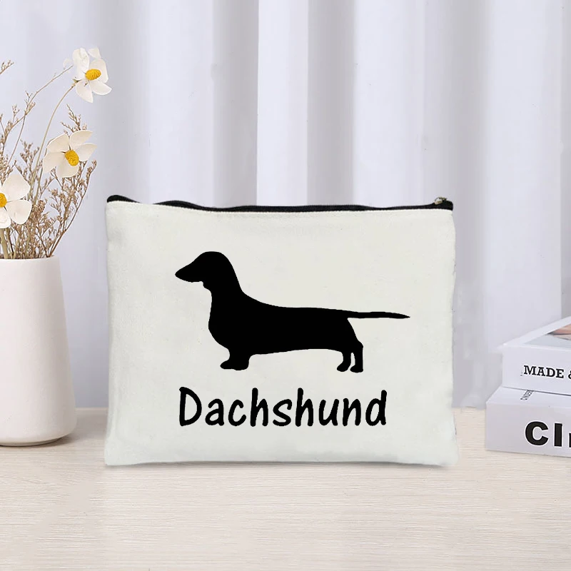 Cute Dachshund Print Pencil Case Cosmetic Lipstick Storage Women Travel Toilet Makeup Bag Travel Organizer Dachshund Lover Gift