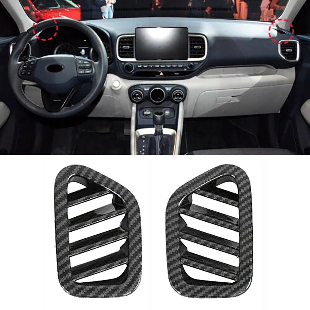 2Pcs Car Interior Air Vent Outlet Cover Trim Air Condition Vent Frame Covers Carbon Fiber Style For Hyundai Venue 2019 2020