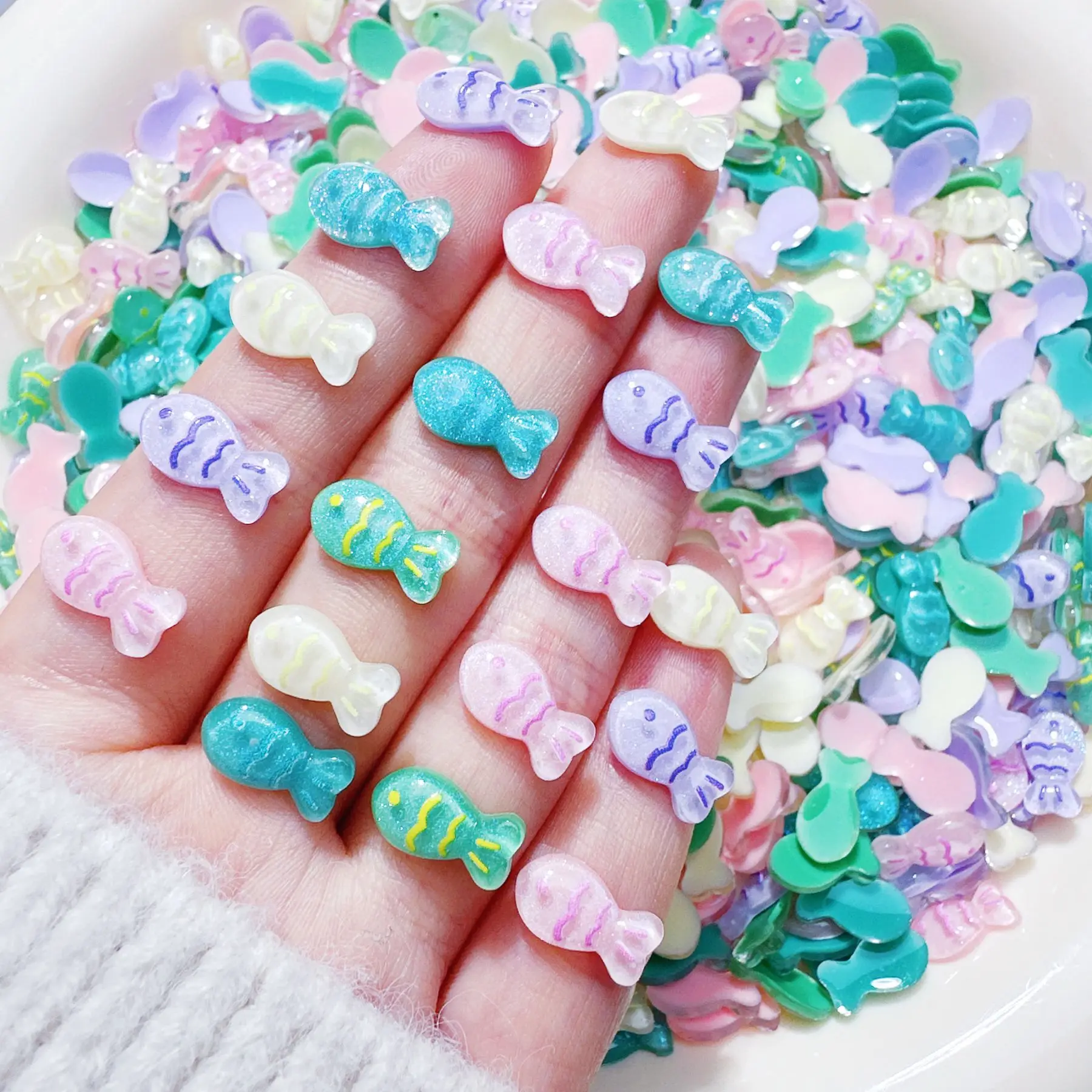 Cute Little Fish Accessories Mini Translucent Glitter Colorful Fish Diy Cream Glue Resin Accessories Decorative Small Ornament