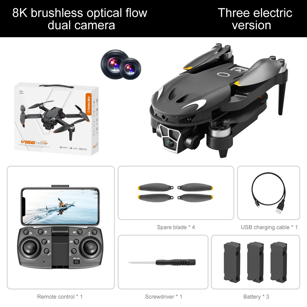 

V166 Profesional Drone 8k Dual HD Camera Brushless Aerial Photography Obstacle Avoidance Optical Flow Two-axis FPV Aircraft Dron