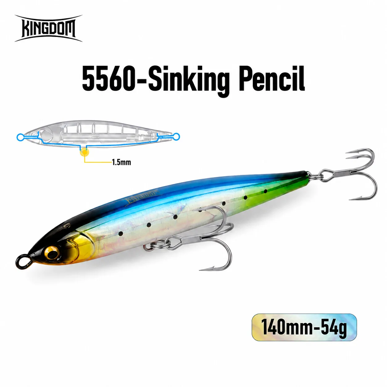 Kingdom Stickbait Angelköder, 140 mm, 54 g, sinkender Bleistift, Salzwasserköder, langer Wurf, Trolling, künstlicher Köder, Seebarsch, Wobbler