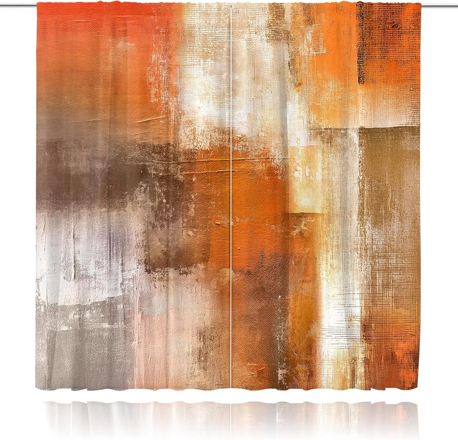 Abstract Art Window Curtains Orange Brown Textured Print Modern Geometric Decor for Living Room Bedroom