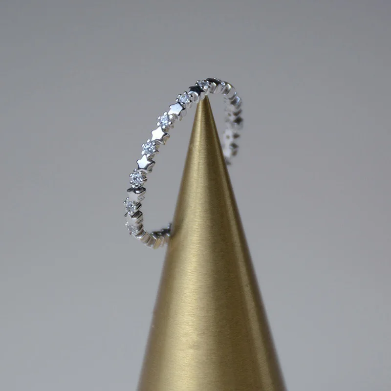 Huajie بسيط الجمال كريستال ستار خواتم خواتم نسائية مشرقة الزركون خاتم فضة ساحر حفلة هدية مجوهرات الاتجاه #6