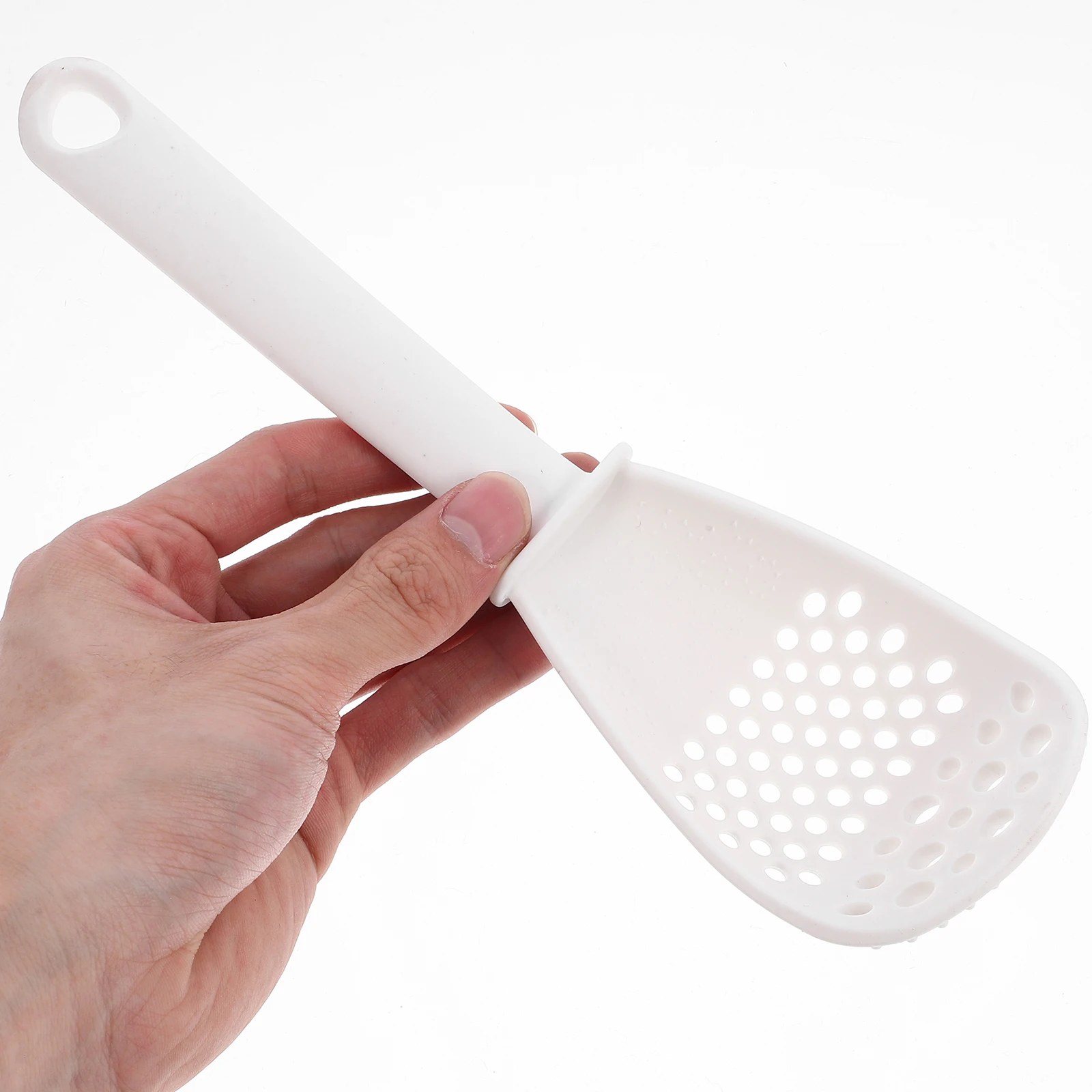 

Multifunctional Cooking Spoon Plastic White Kitchen Tool Potato Masher Garlic Crusher Strainer Drain Utensil Noodles