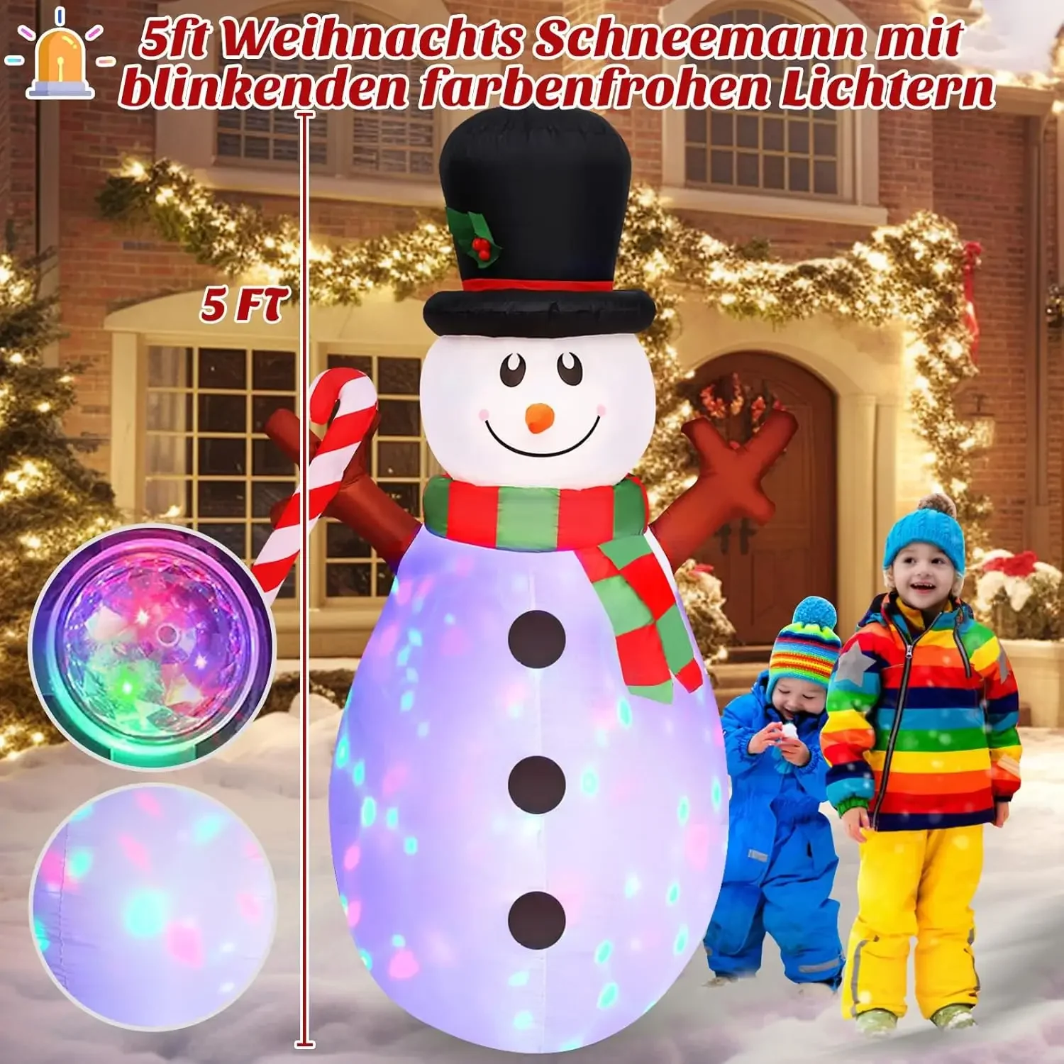 

5FT Inflatable Tree Snowman Air Model New for Christmas, 1.5m Rotating Lights, Christmas Decorations, Outdoor Garden Party Props