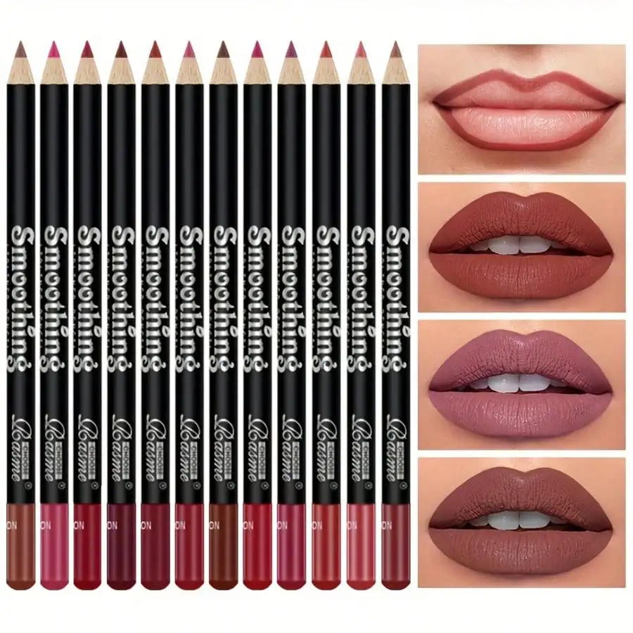 12Pcs Smoothing Lip Liner Pencil Set Matte Waterproof Non-fade Nude Chocolate Lip Outline Pen Women Daily Cosmetic