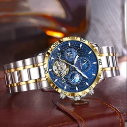 GLENAW-Montres mécaniques automatiques pour hommes, calendrier, semaine, phase de lune, montre-bracelet d'affaires, montre de terre étanche