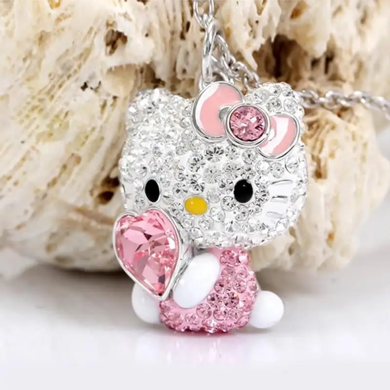 Sanrio Hello Kitty collana Anime Cartoon Y2K Sweet Girl clavicola collana moda coreana Versatile catena collare in argento con diamanti