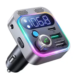 Transmissor FM Bluetooth 5.2 Adaptador para Carro, Carregador de Microfones Duplos, Graves Profundos, Mãos Livres, PD, QC3.0, 48W