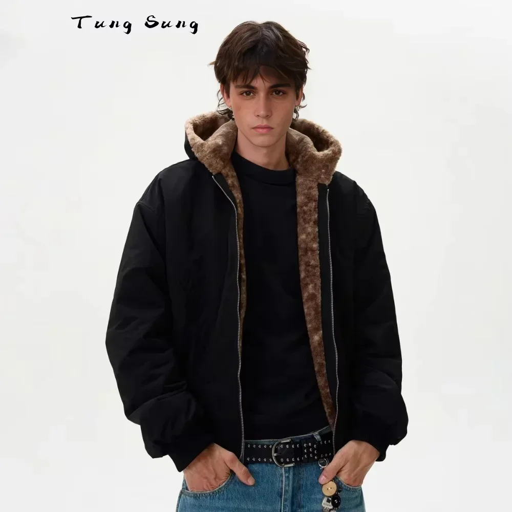 Tung Sung Reversible Coat Men's Loose Casual Thickened Warm Cotton-padded Clothes Hip Hop Parka