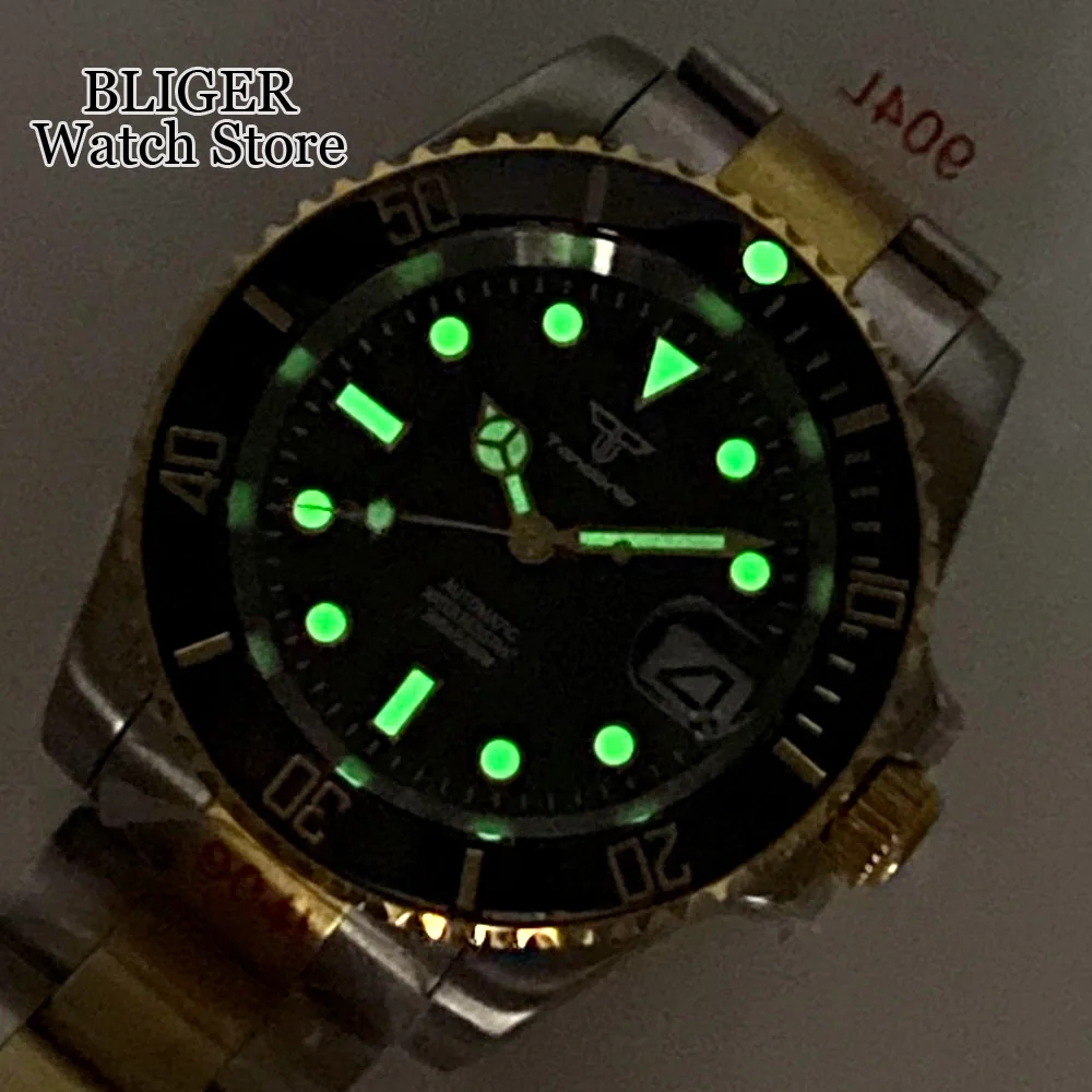 20ATM Waterproof Diver NH35 Automatic Watch Men Two Tone Gold Blue Black Dial Sapphire Crystal Steel Bracelet 120 Click Bezel