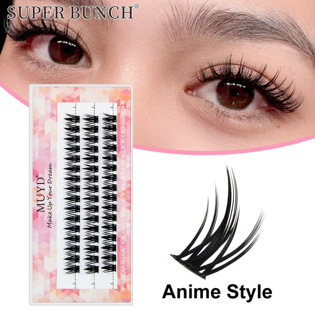 Super Bunch 60 sztuk styl Anime przedłużanie rzęs z norek naturalne 3D objętość sztuczne rzęsy indywidualny klaster narzędzia do makijażu rzęsy