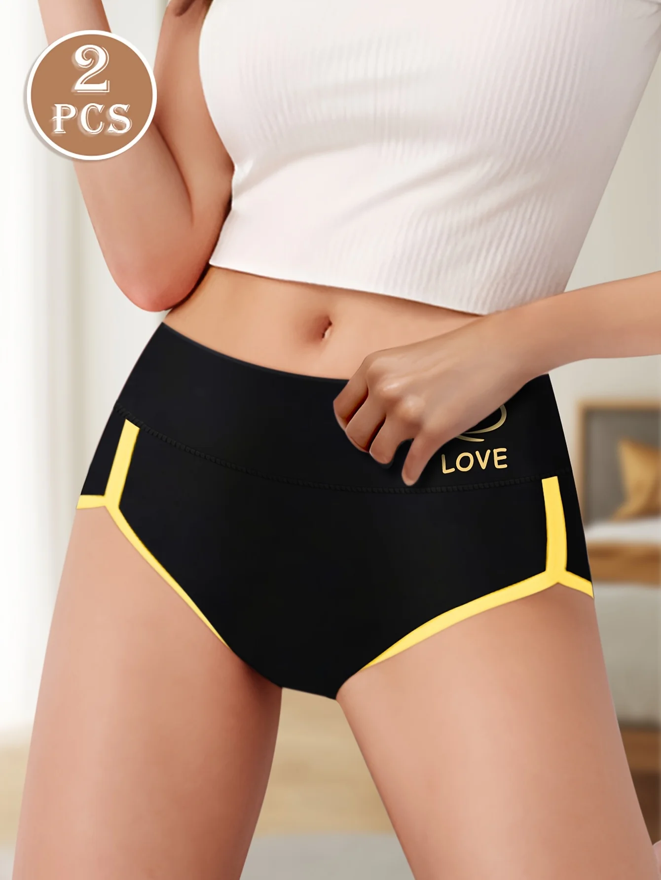 Dámské spodní prádlo s vysokým pasem a stahováním bříška - elegantní kontrastní lem, prodyšný trojúhelníkový střih, měkký streč - náhled 4