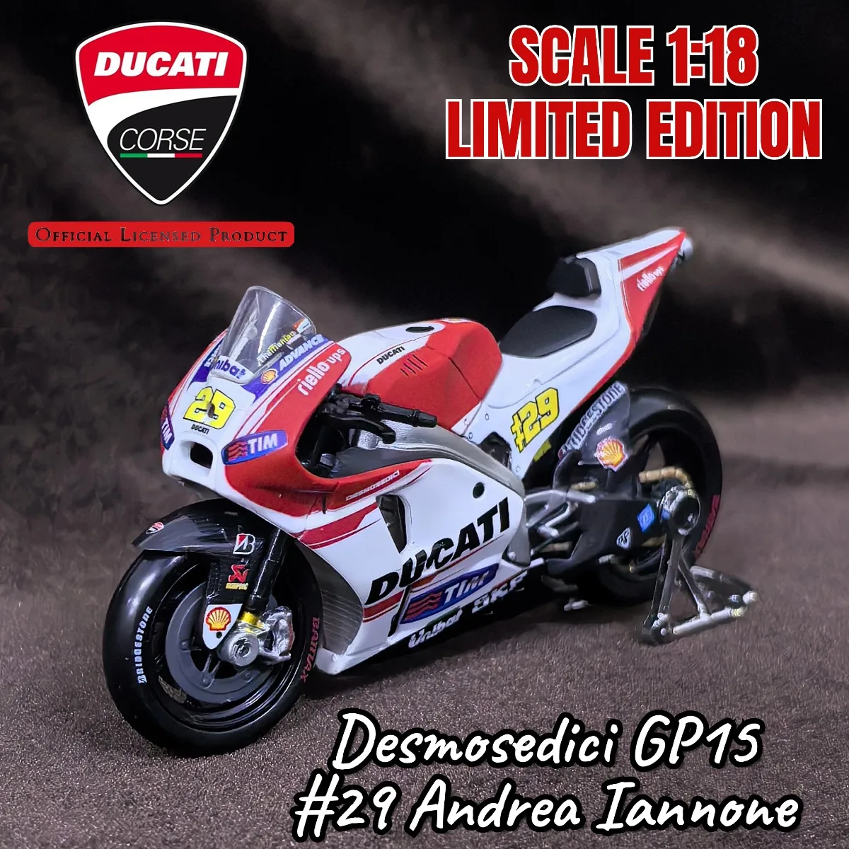 

Масштаб 1:18 Ducati Corse Desmosedici GP15 # Мини-модель мотоцикла Andrea Iannone 29, реплика автомобиля, миниатюрная детская игрушка в подарок на Рождество