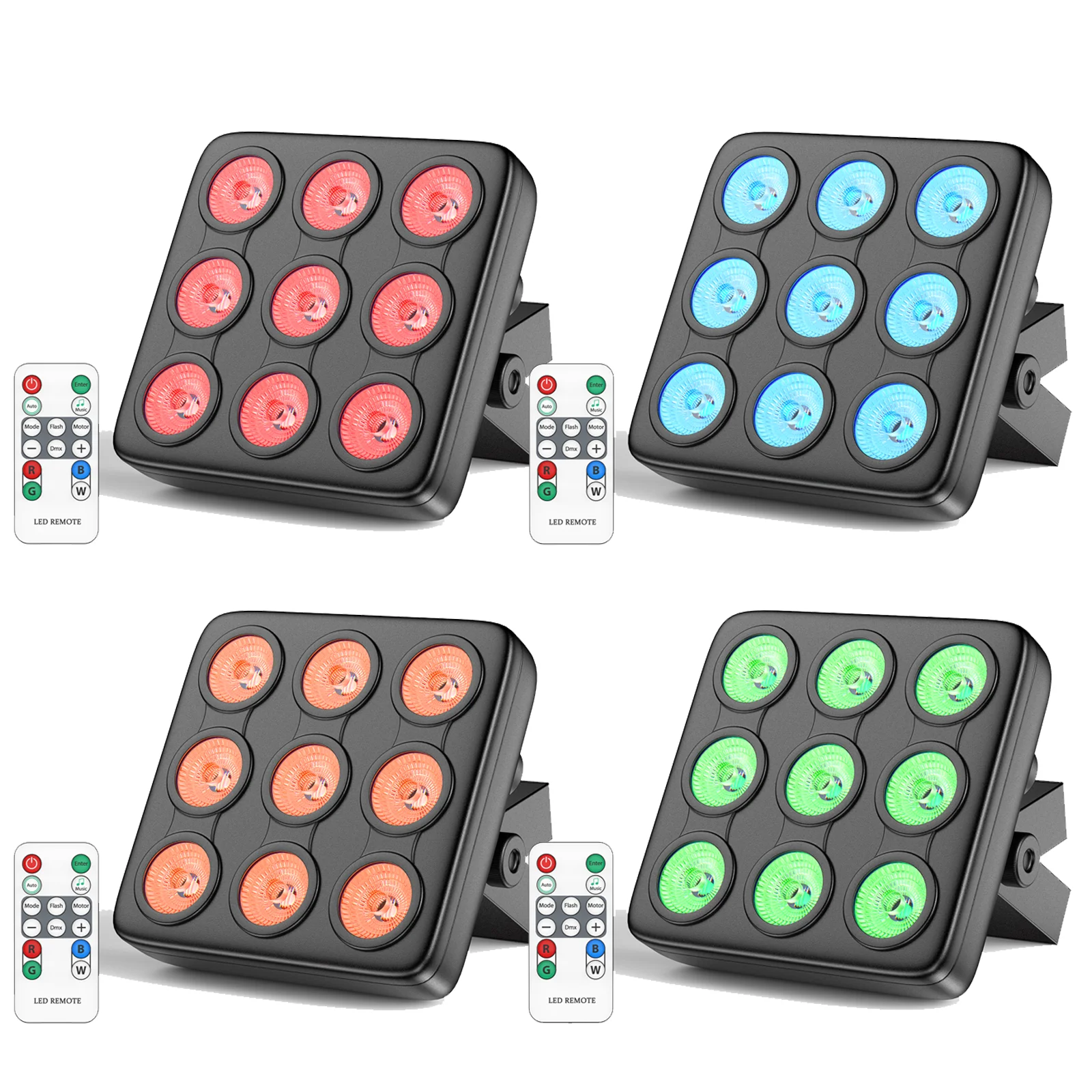 Yiflamefly 4 projecteurs carrés 180W, 9x10W LED RGBW, éclairage de scène DMX, lumières stroboscopiques DJ pour mariage, discothèque, bar, KTV, spectacle