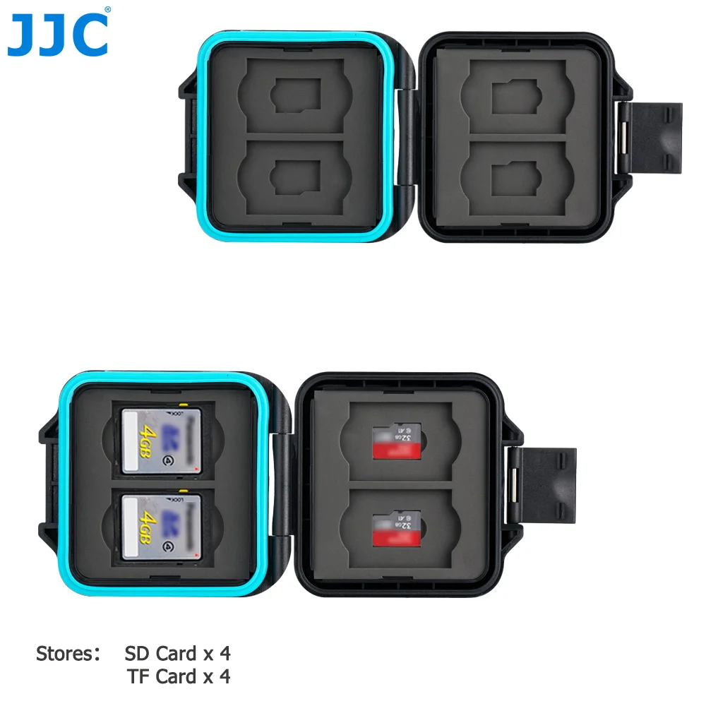 JJC SD Card Case Micro SD Card Holder with Card Removal Tool Hard Shell Waterproof Storage Box for 4 SD & 4 Micro SD/TF Cards