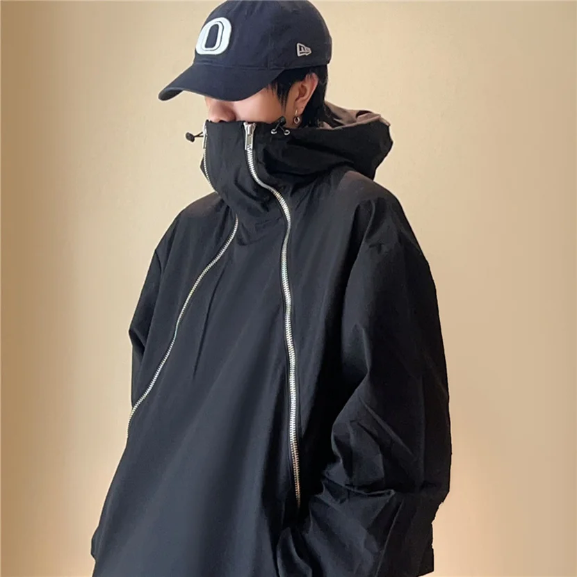 

Модная мужская ветрозащитная куртка на молнии с декоративными элементами, свободного кроя, в американском уличном стиле, весенне-осенняя, модная верхняя одежда