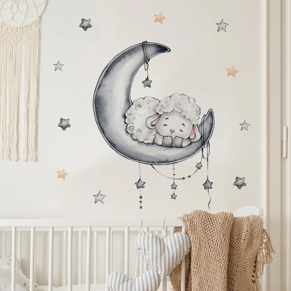 Cartoon Goodnight Lion Stars Moon Wall Paste Children's Room Living Room Bedroom Home Beautification Decorative Stickers