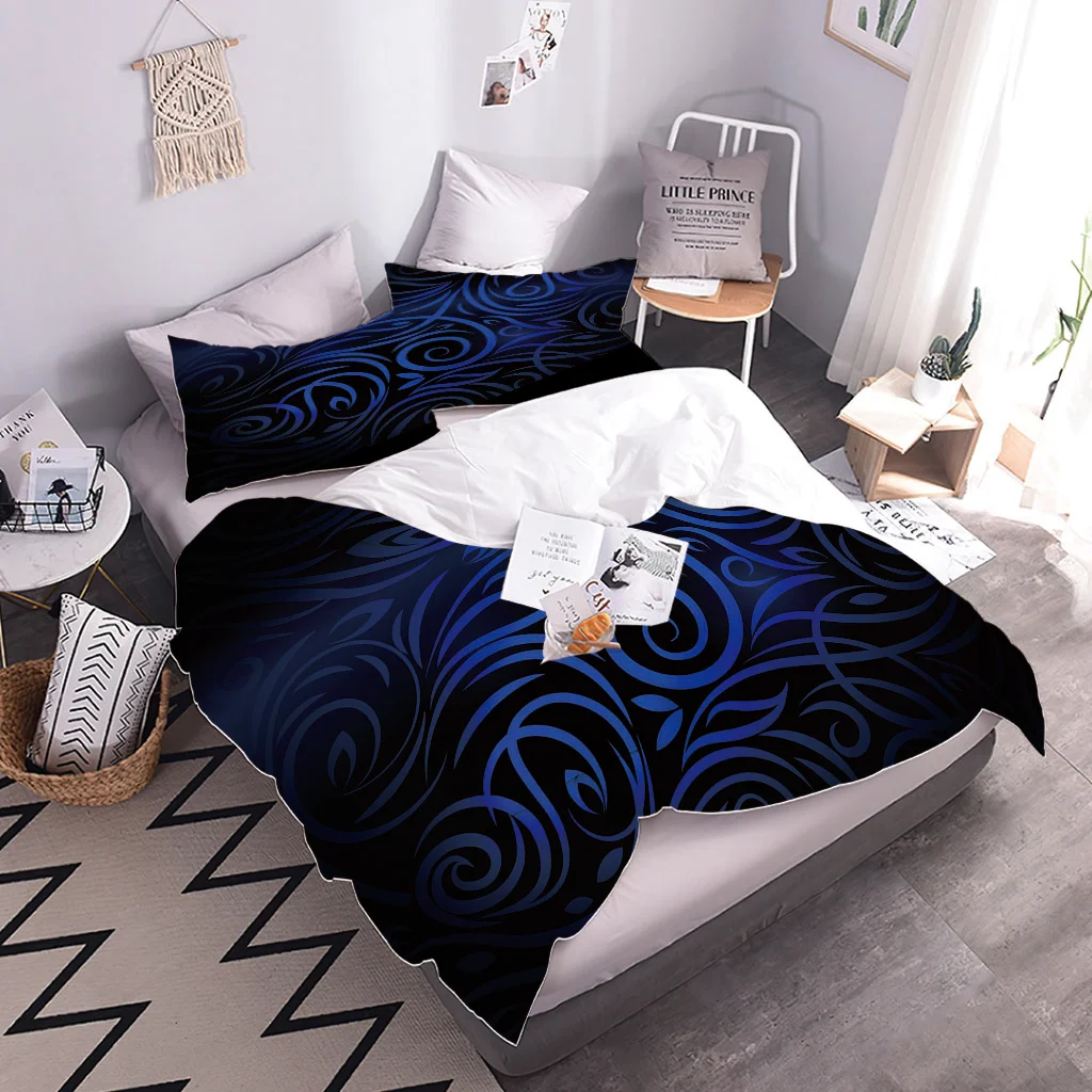 HUANZHUANG Pattern Duvet Cover Blue Abstract Flower Style Bedding Set With Pillowcase Quilt Cover King Queen Double Single Size