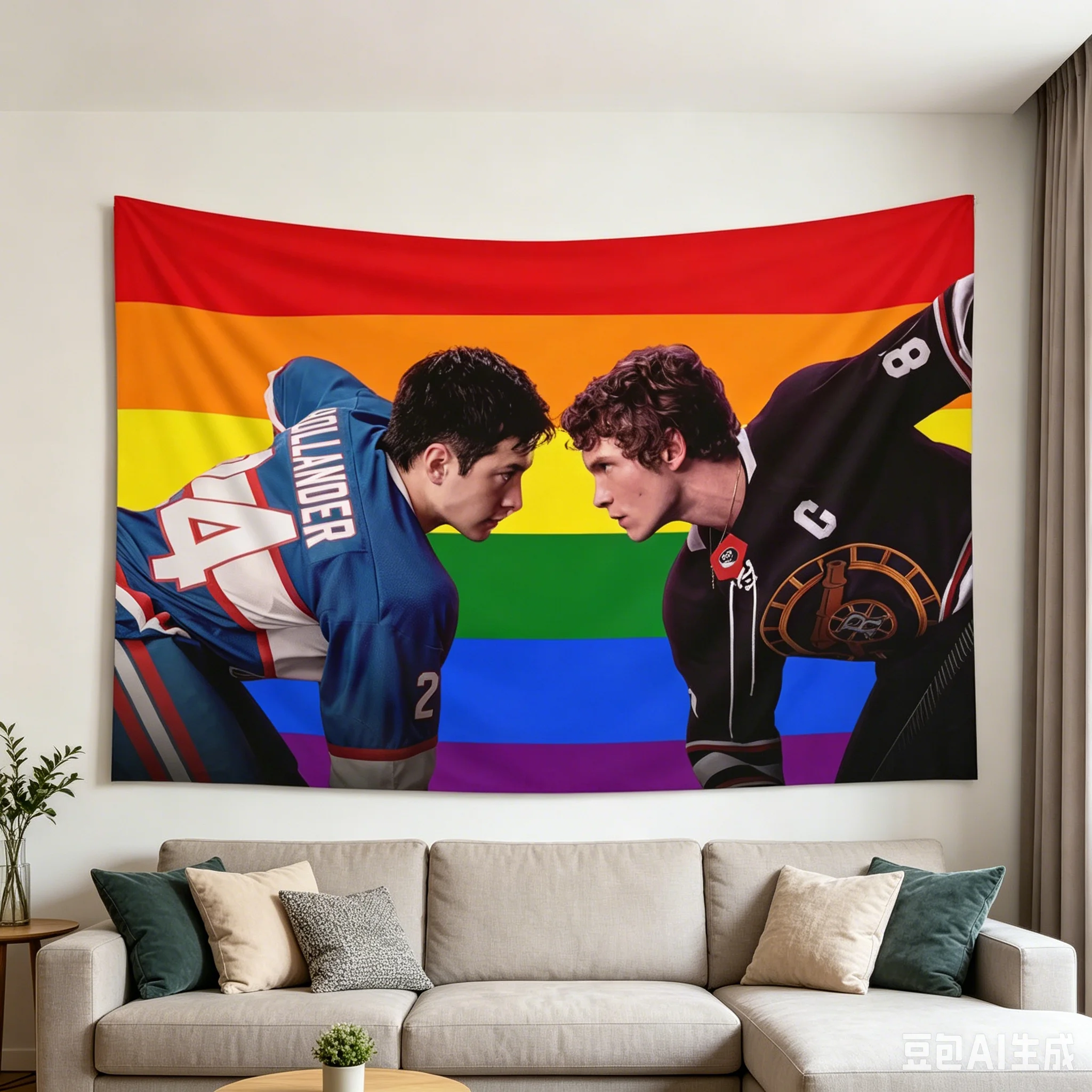 1pc Heated Rivalry Hollanov Hockey Duo Rainbow Pride Tapestry,Multiple Sizes, Polyester 2D Print, Bedroom Decor, Book Fan Gift