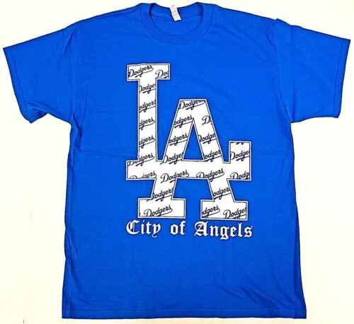 LA City Of Angels T-shirt Los Angeles Baseball Tee Adult Mens Blue New