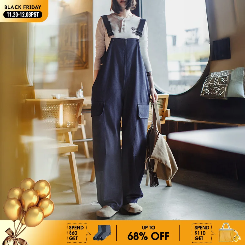 

Maden Workwear Style Women's Cargo Wide Leg Overalls with Adjustable Straps Casual Jumpsuit with Pockets Loose Fit for Autumn