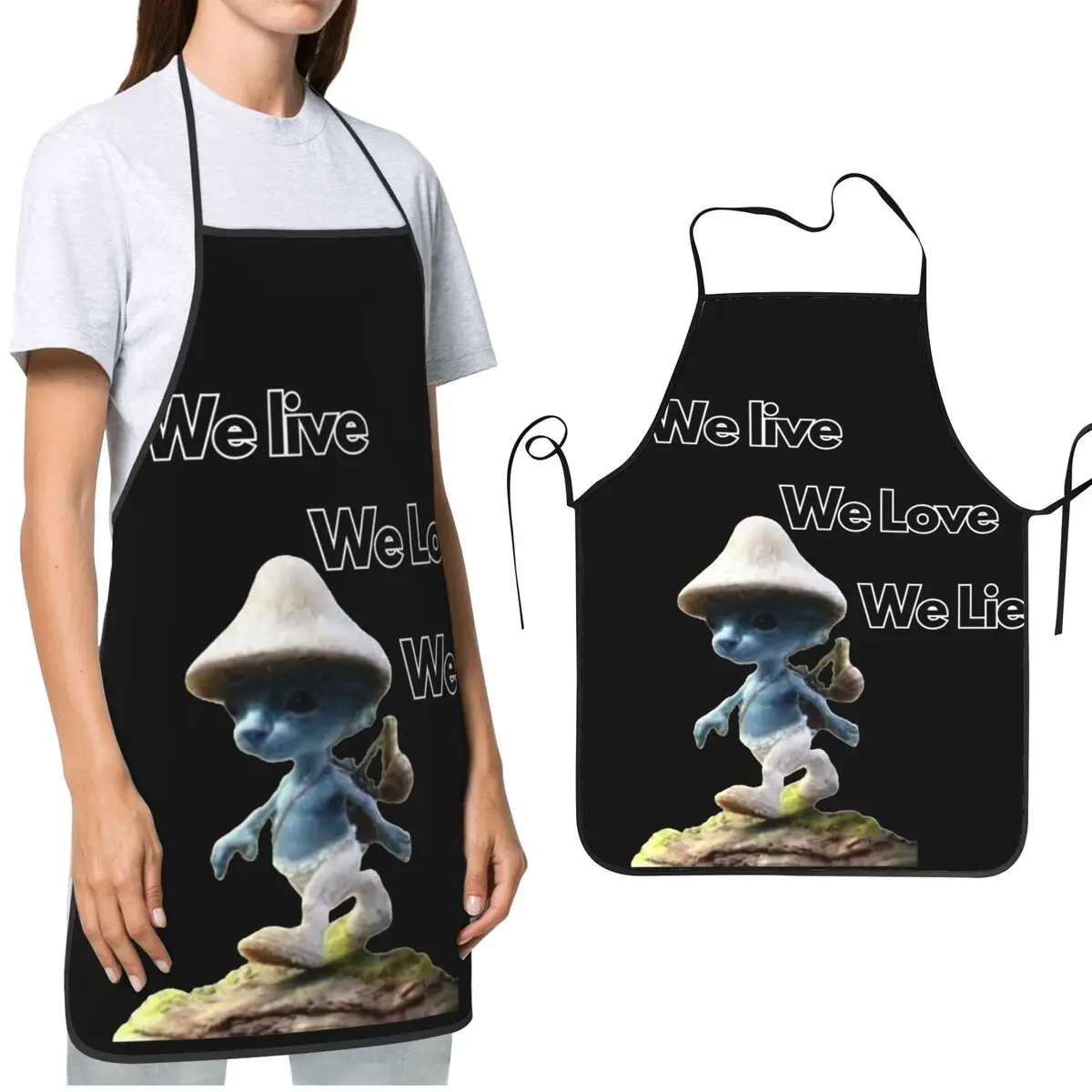 Women Men Chef BBQ Apron We Live We Love We Lie Merch Funny Shailushai Meme BBQ Aprons Adjustable Oil & Water Resistant