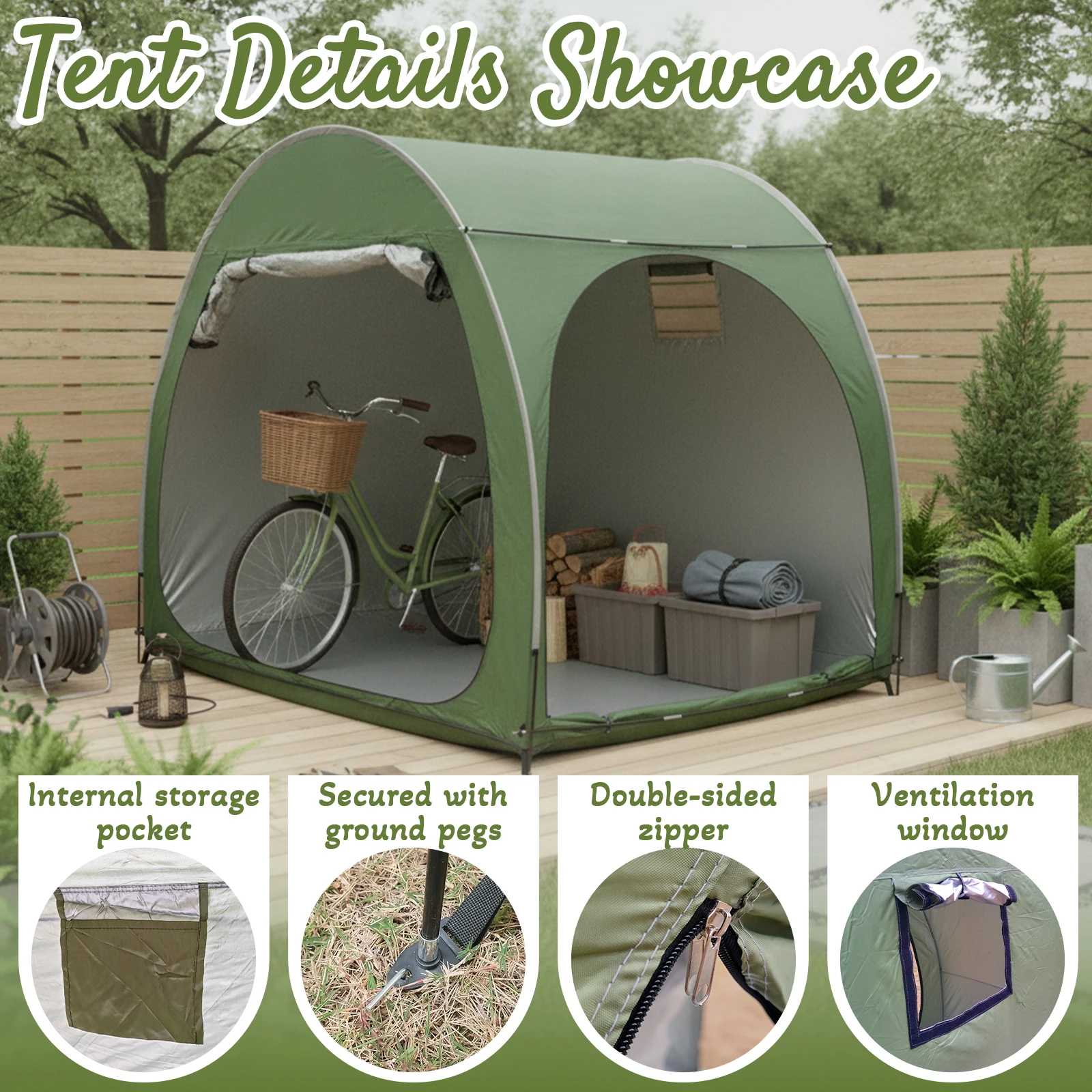 Multifunctional Pop Up Bike Storage Tent Silver Coated Motorbike Shelter Portable for Garden Backyard Equipment Storage