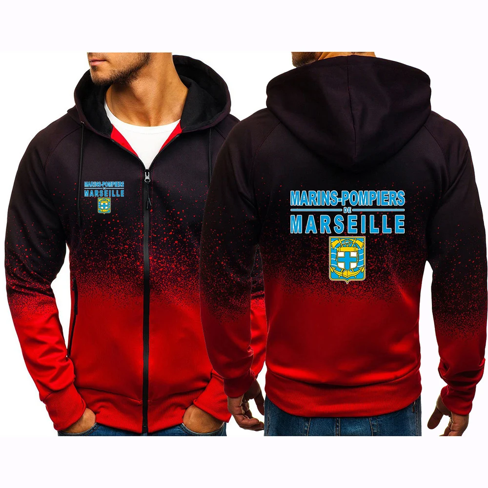 Marins Pompiers Marseille Naval Fire Battalion Trendy Zipper Hoodies Spring And Autumn Man's New Gradient Hooded Coat Jacket