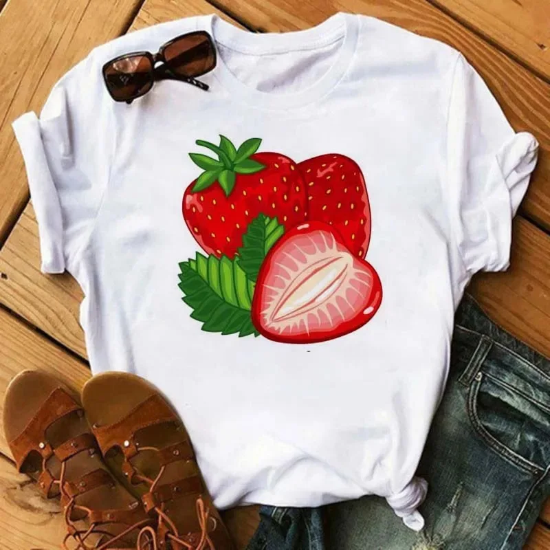 Maycaur New Summer Funny Watermelon Fruit Print Women T Shirt Harajuku White T Shirts Cartoon Casual Woman Tops Female Clothes