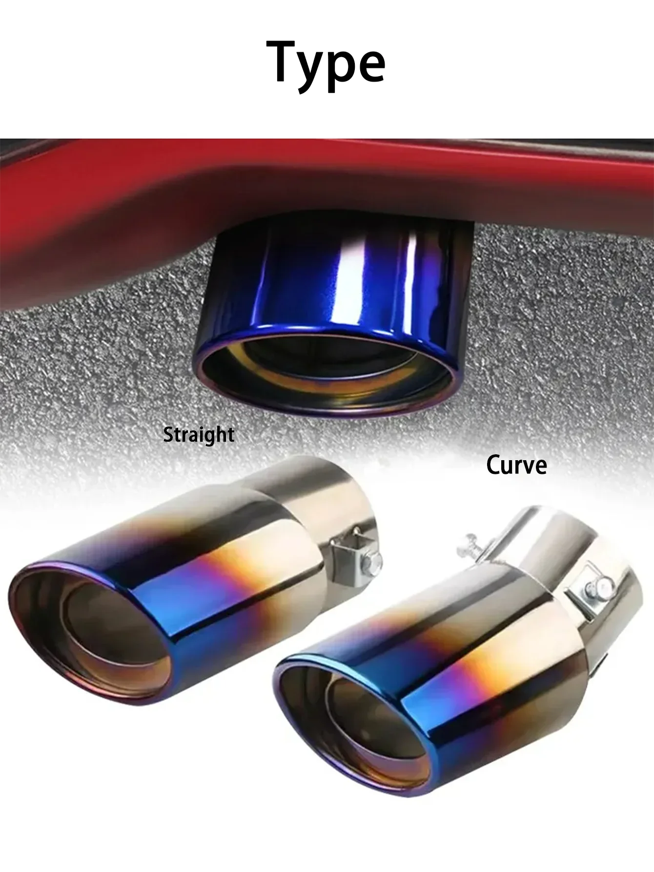 طرف كاتم صوت عادم السيارة مستدير من الفولاذ المقاوم للصدأ بمنفذ واحد ، أنبوب ذيل أسود ، جزء تعديل ، ملحق تلقائي #2