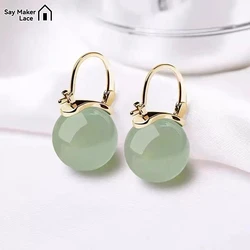 Ancient Style Jade Bead Earrings Gentle Fashion Temperament Ear Buckle For Women Girls Retro Earrings Jewelry Accessories Gifts