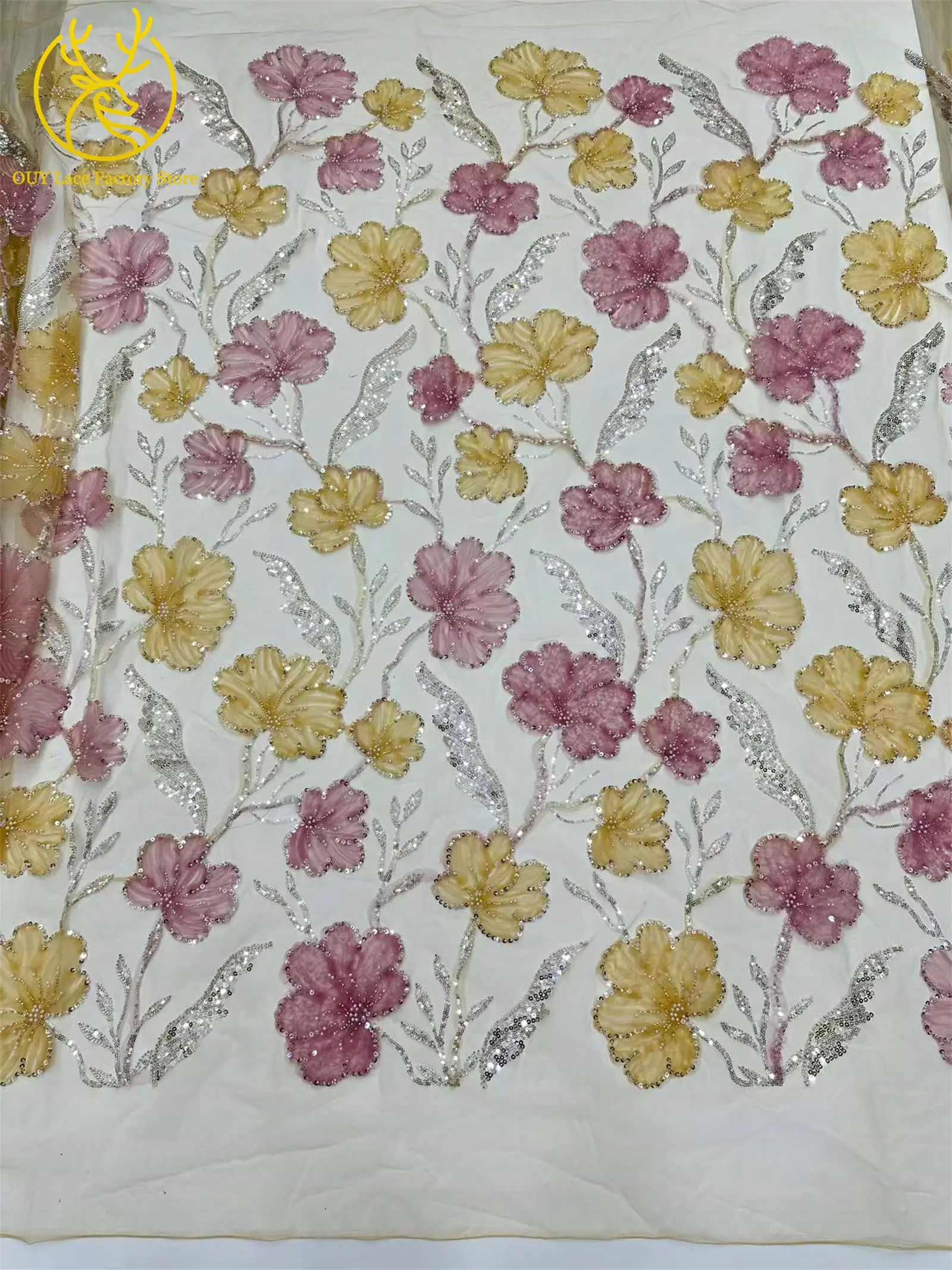 5 Yards Modischer Nigerianischer Pailletten-Tüll-Spitzenstoff 2026 Afrikanischer Perlen-Spitzenstoff Französische Spitze für Hochzeitskleider und Partykleider zum Nähen – Detail 16