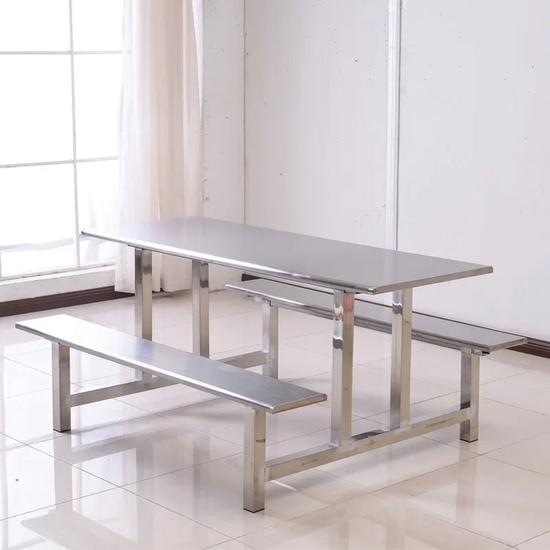 Stainless steel dining tables, dining tables and chairs, four-person conjoined stools, thickened school students, factory restau