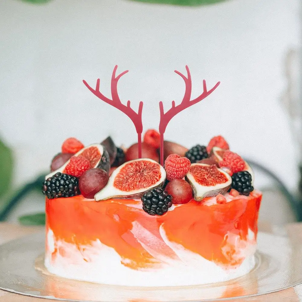 웨딩 베이비 샤워 루돌프 크리스마스 엘크 금색 은색 사슴뿔 케이크 토퍼 크리스마스 장식 파티 용품