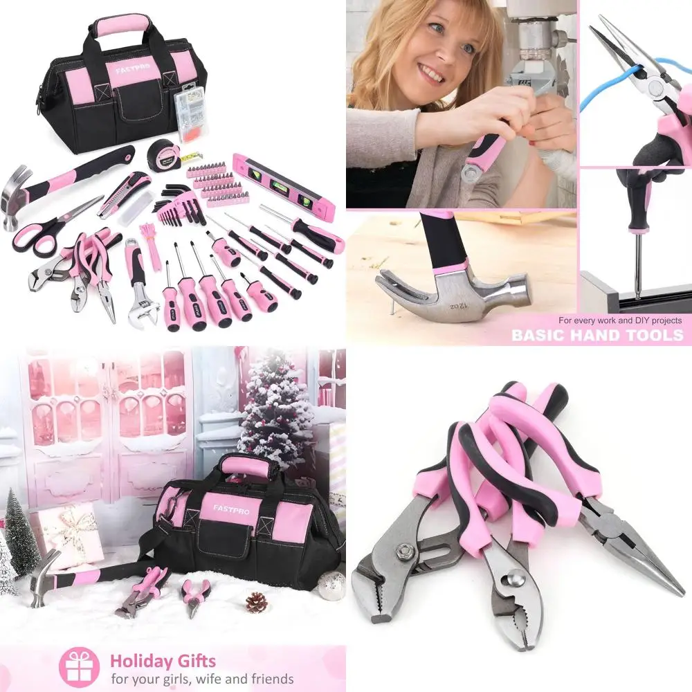 

Набор инструментов розового цвета, 220 предметов, для домашнего ремонта, с сумкой для инструментов с широким отверстием 12 дюймов