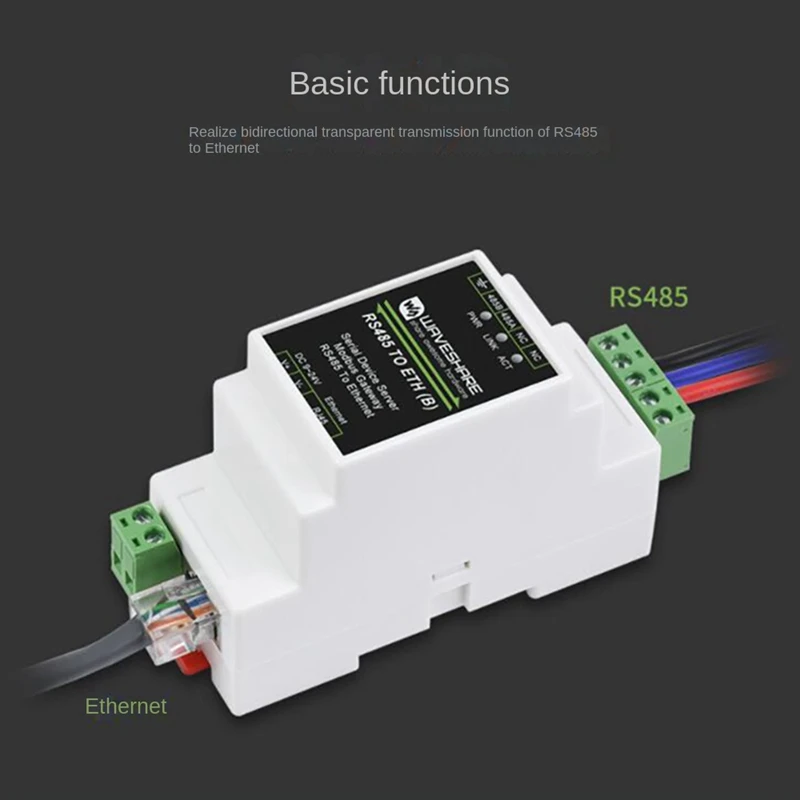 Waveshare RS485 Serial Port Server RS485 To RJ45 Ethernet TCP/IP To Serial Port Module Rail Type Serial Port Server