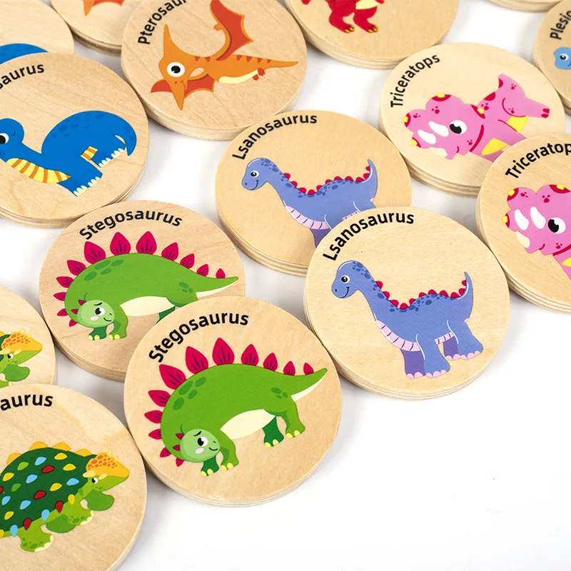 Children Wooden Toy Memory Find The Same Dinosaur Matching Jigsaw Puzzle Game Montessori Baby Educational Toys For Kids