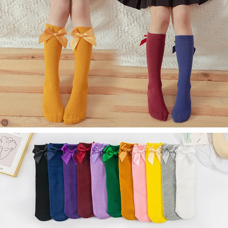 Bé Legwarmers Mới Kim Đôi Nơ Vớ Ren Bé Gái Cotton Ống Chân Váy Bé Gái Ấm Để Trẻ Em Cọc Đống sox