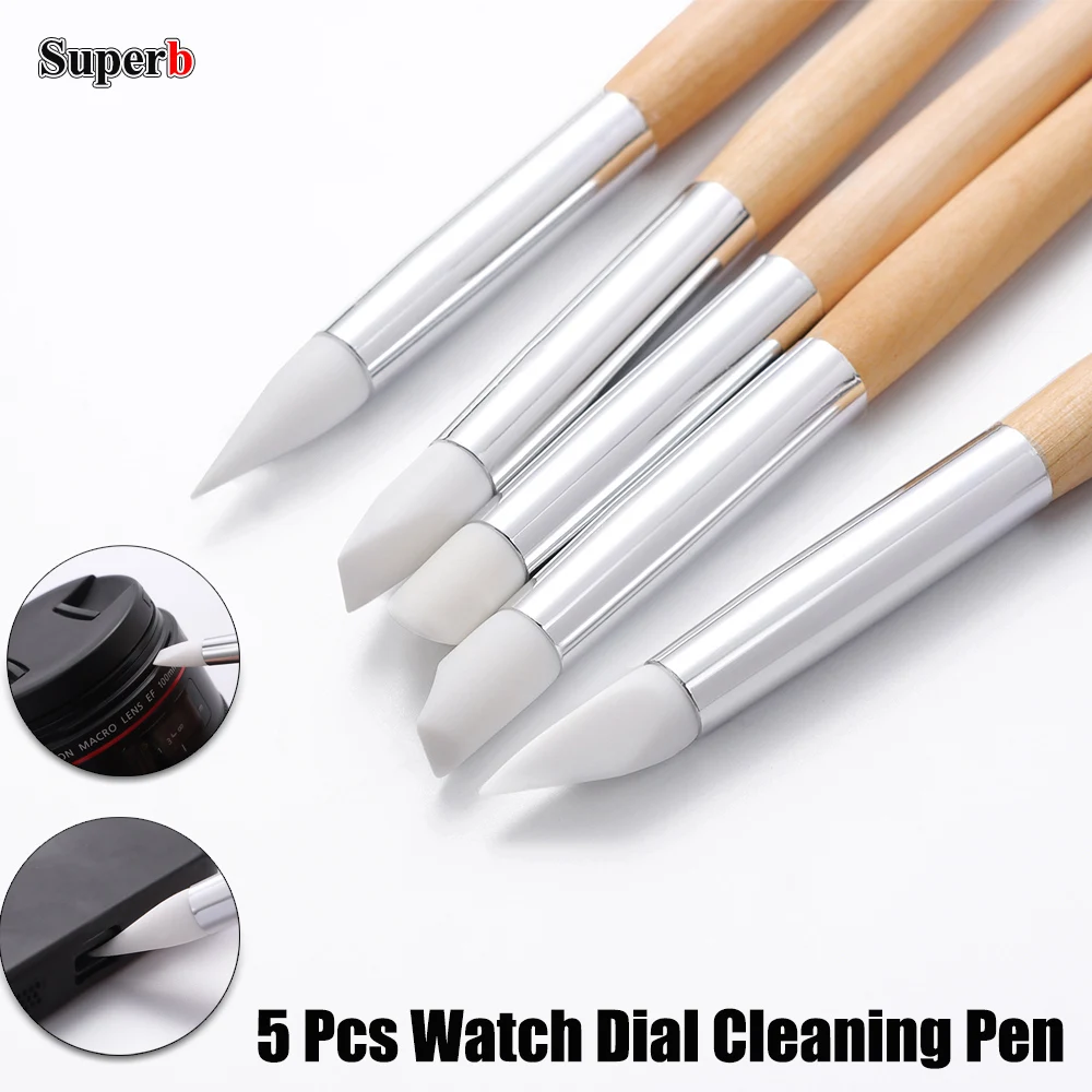 5 Pcs Watch Dial Cleaning Pen High Quality Nail Art Silicone Pen Carving Emboss Manicure Brushes Dust Cleaner Repair Tools