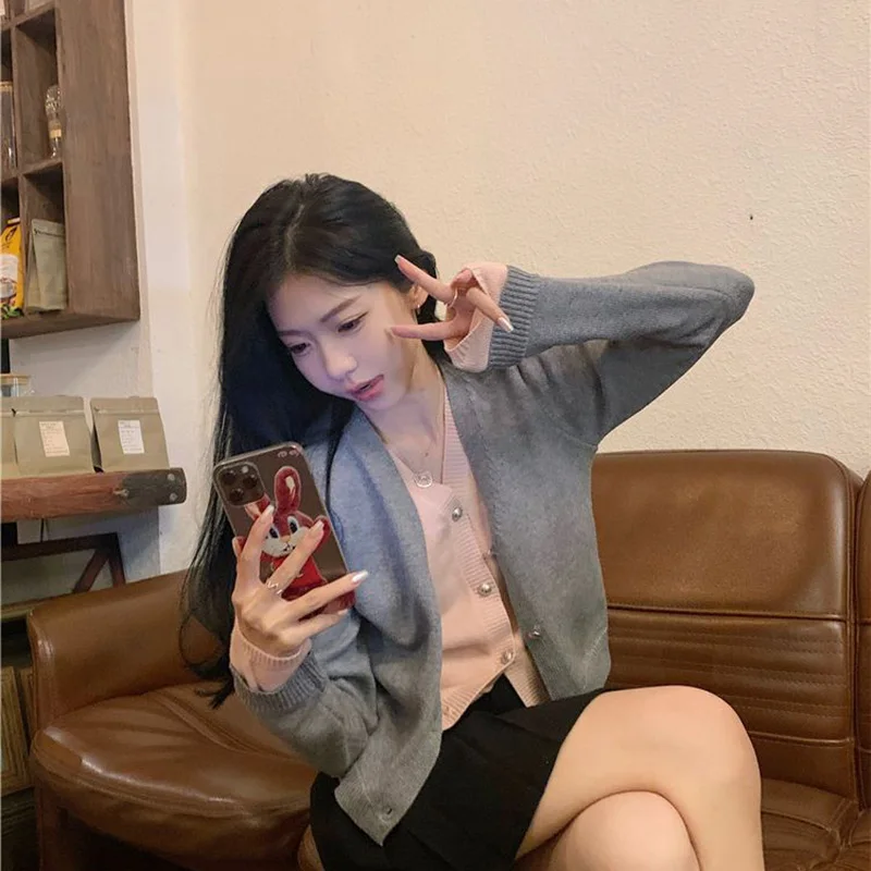 Autumn Winter Fashion Harajuku Fake Two Pieces Sweater Women All Match Female Clothes Casual Tops Long Sleeve Cardigan Outerwear