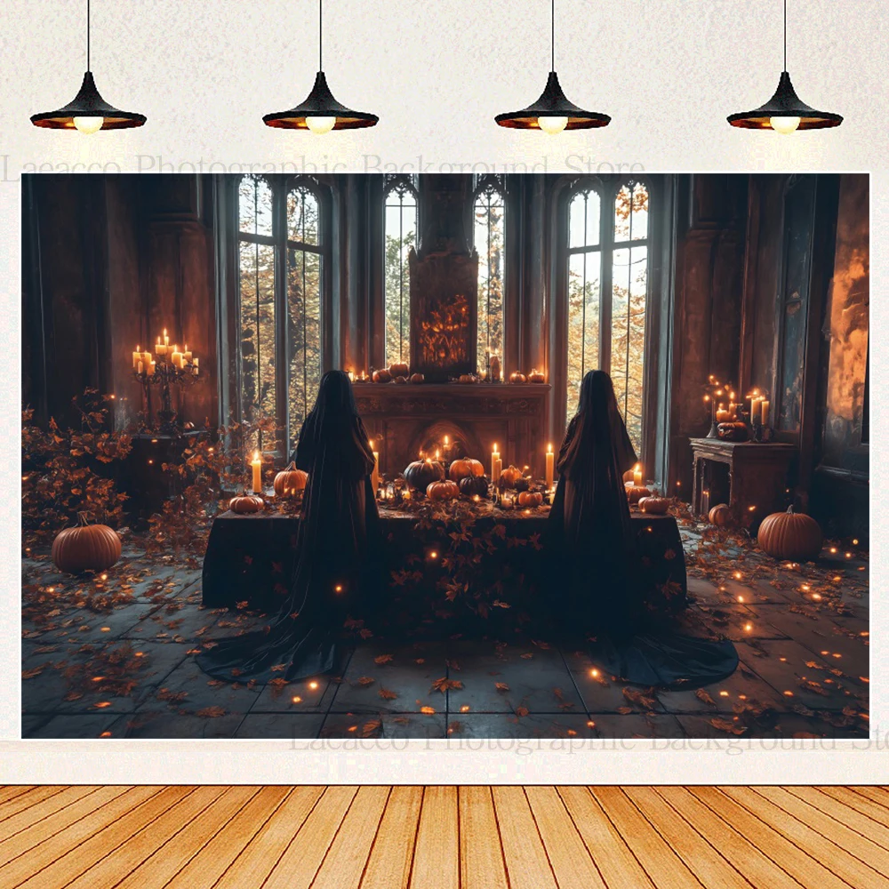 Witchcraft Candles Background Scary Flower House Witch Church Burning Divination Pumpkin Lights Halloween Night Backdrop Decor