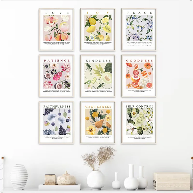Light Holy Spirit Fruit Fruit Flower Wall Art Poster Scripture Art Hanging Painter Living Room Modern Decorative Wall Art