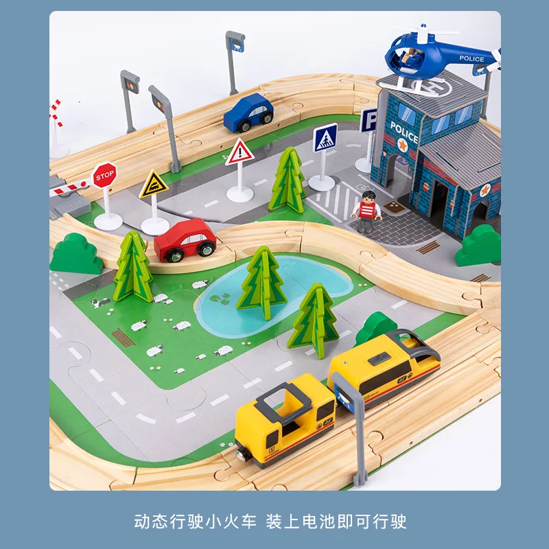 108 sztuk drewniane zabawki dla dzieci Puzzle Diy zmontowane autostrada zestaw torów kolejowych klocki konstruktor gry planszowe Montessori